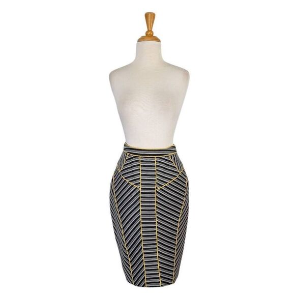 Bensoni 4 Striped Color Block Pencil Skirt Y2K Futuristic VTG Cyberpunk Cosplay - Picture 2 of 12